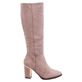 Classic high-heeled boots Arlena Taupe beige