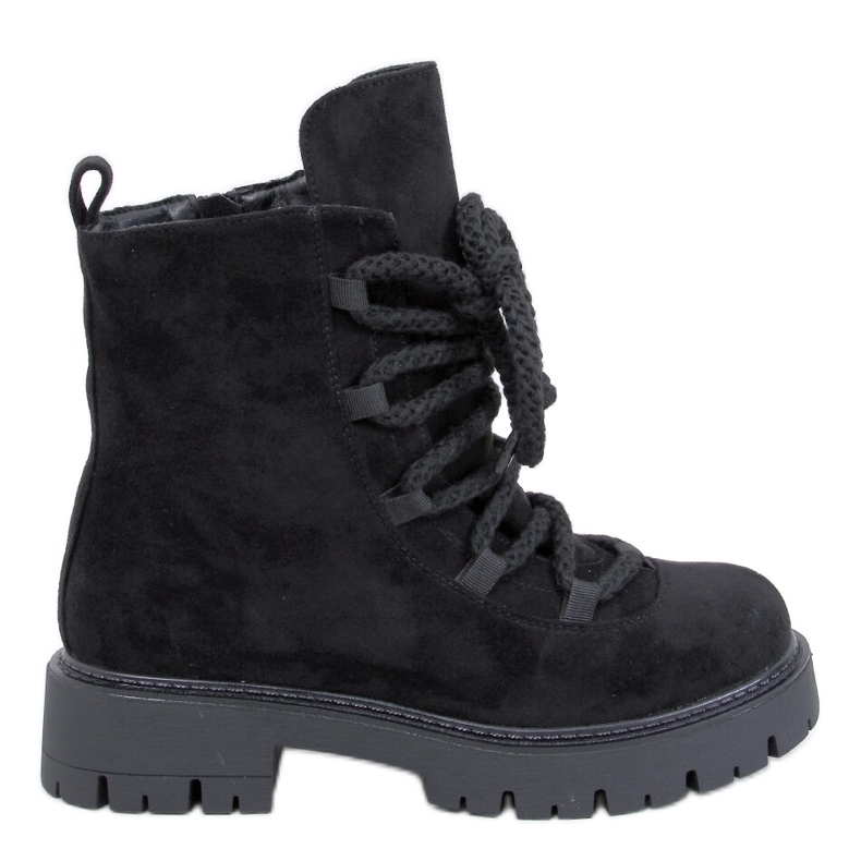 Smiless Black lace-up ankle boots with thick laces