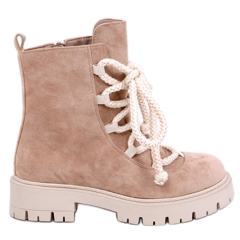 Smiless Khaki lace-up ankle boots with thick laces beige