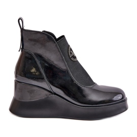 Patent Wedge Ankle Boots Insulated Vinceza 66703 Black