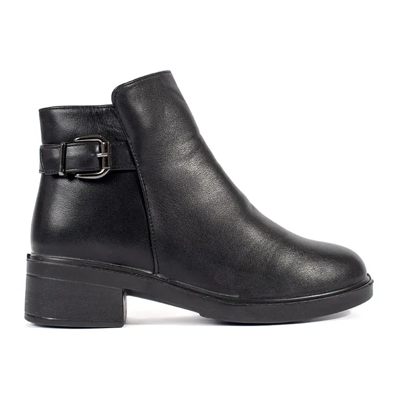 Black women's low-heeled ankle boots with a decorative buckle Black women's low-heeled ankle boots with a decorative buckle