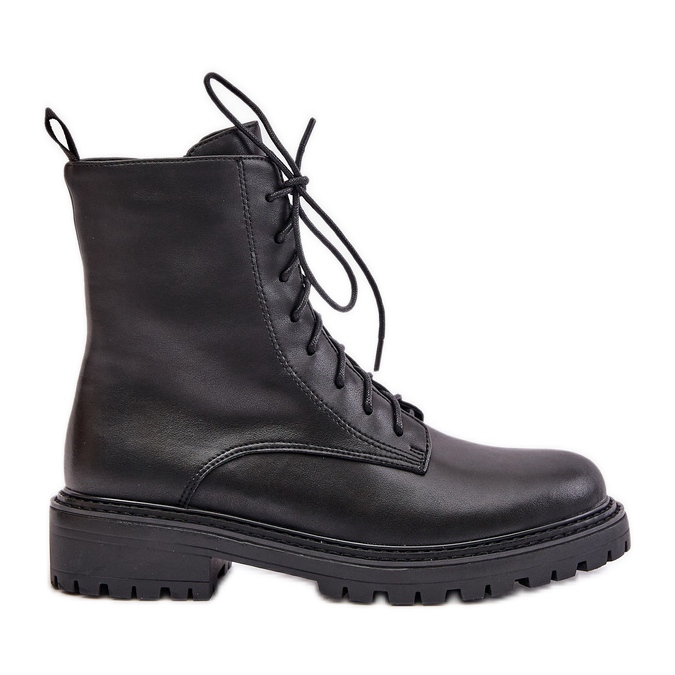 Leather Insulated Worker Ankle Boots With Zipper, Black Elosie