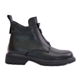 Warm Black Leather Flat Boots Komisa