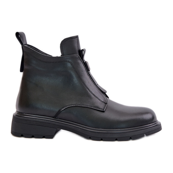 Warm Black Leather Flat Boots Komisa