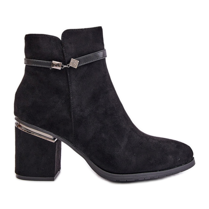 Insulated Women's Boots On High Heel With Decorative Strap Vinceza 16446 Black