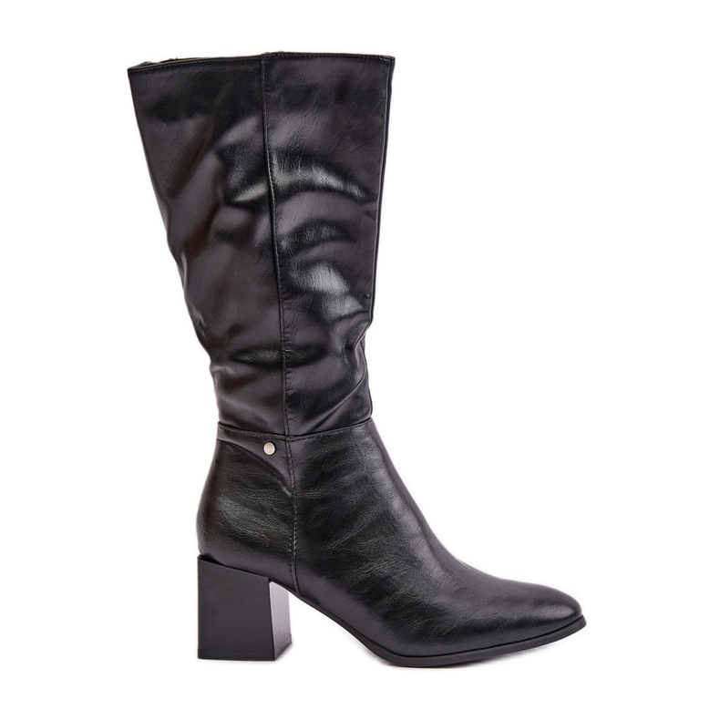 Insulated Mid-Calf Eco Leather High Heel Boots Black Ellithira Insulated Mid-Calf Eco Leather High Heel Boots Black Ellithira