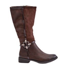 Jezzi Insulated Flat Heel Boots With Decorative Buckle Brown Leatharia