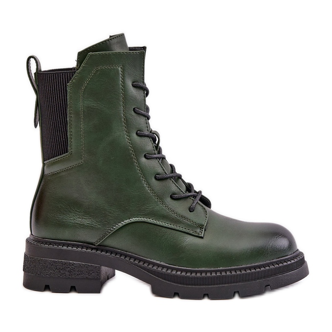 Jezzi Insulated Worker Boots With Zipper, Green Leairae