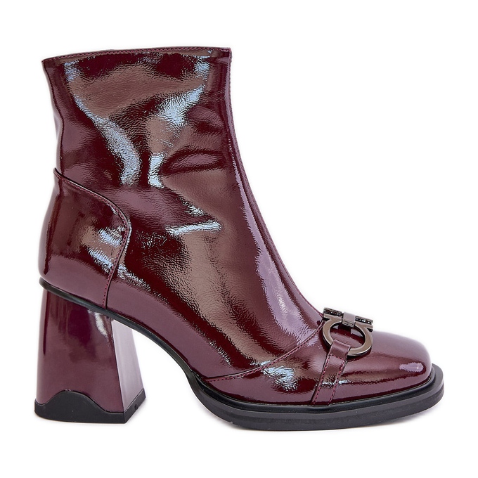 S.Barski Patent High Heel Boots, Warm, With Decoration D&amp;A MR880-021 Burgundy red