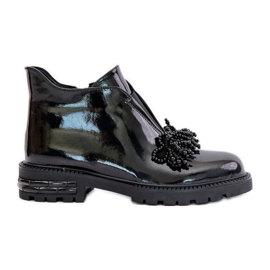 S.Barski Leather Patent Ankle Boots With Decoration Insulated D&amp;A LZ42-036 Black