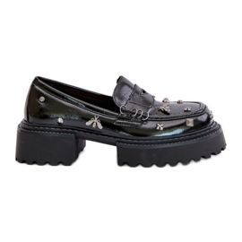 S.Barski Women's Patent Leather Shoes With Decorations D&amp;A MR880-103 Black