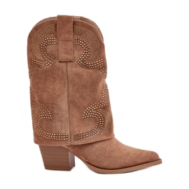 Decorated Mid-Calf Cowboy Boots On A High Heel S.Barski HY42-153 Camel beige Decorated Mid-Calf Cowboy Boots On A High Heel S.Barski HY42-153 Camel beige