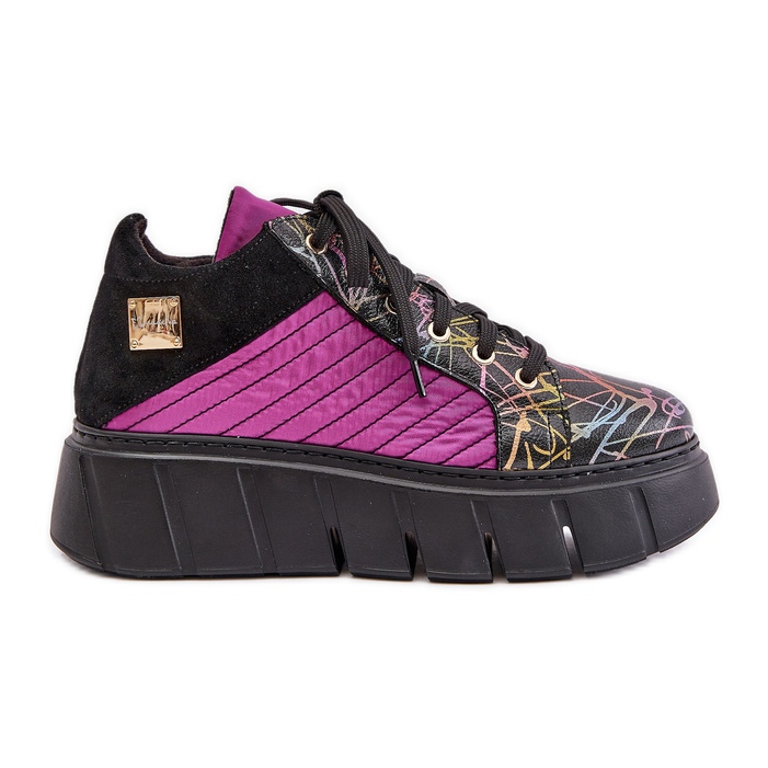 Leather Sneakers on the Maciejka Platform 06767-15 Fuchsia black