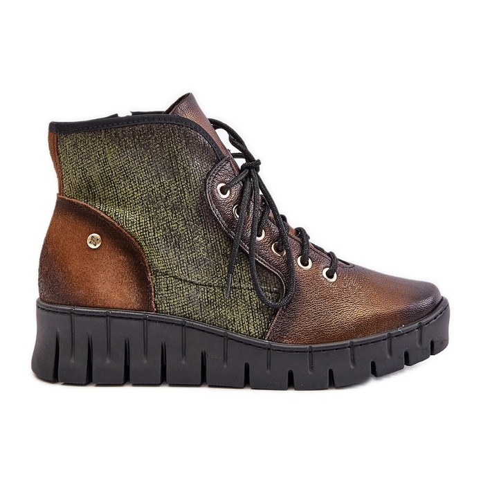 Leather Platform and Wedge Ankle Boots Maciejka 06702-09 Green and Gold
