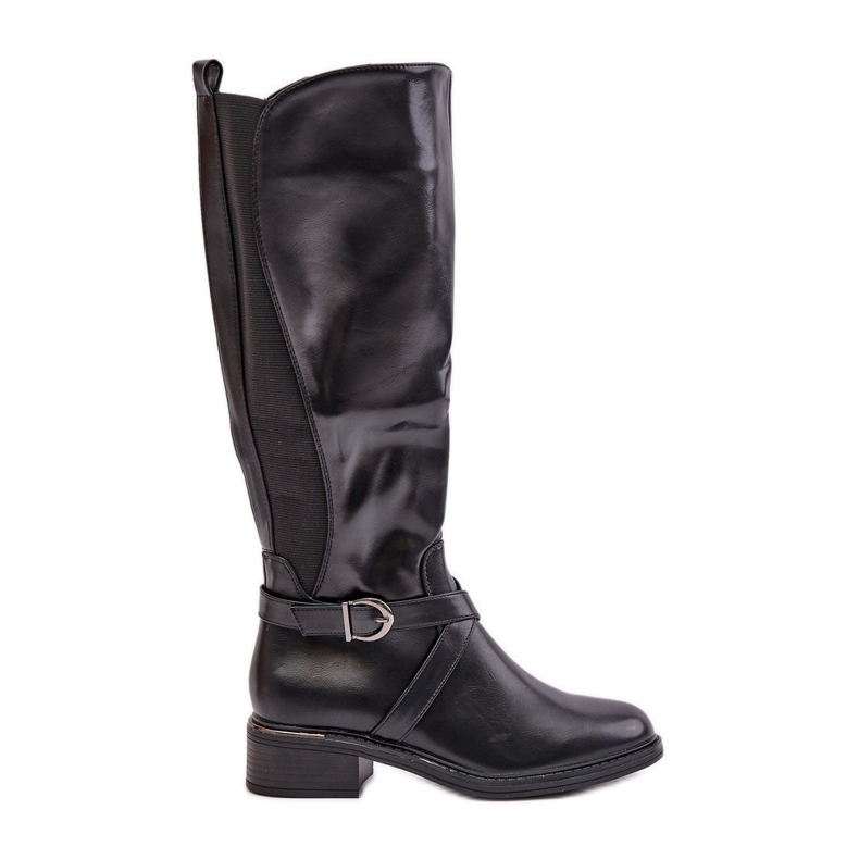 Insulated Over-the-Knee Boots with a Buckle and Zipper, Black Seavella