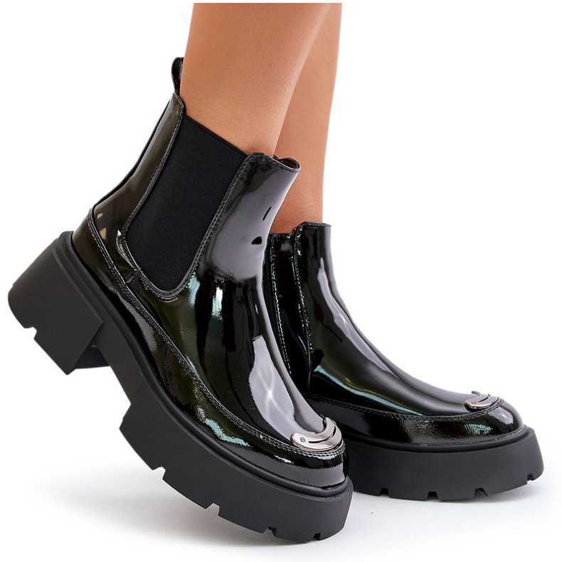 Insulated patent ankle boots with a zipper, Black Jesschris