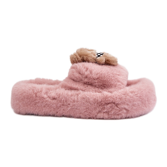 Women's Fur Slippers With Teddy Bear, Pink Romania