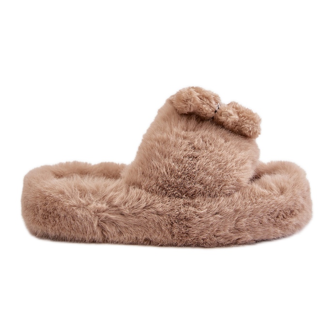 Beige Women's Fur Slippers With Teddy Bear Romania Beige Women's Fur Slippers With Teddy Bear Romania