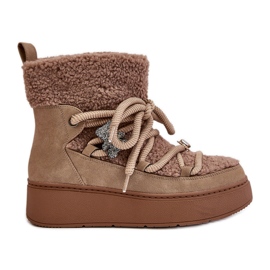 Brown Almatiza Women's Sheepskin Snow Boots With Pins And Fur beige