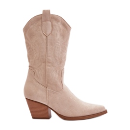 Women's Cowboy Boots On A High Heel Made Of Eco Suede Light Beige Wendlis