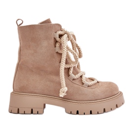 Insulated boots made of eco suede with a zipper, light beige Caellita