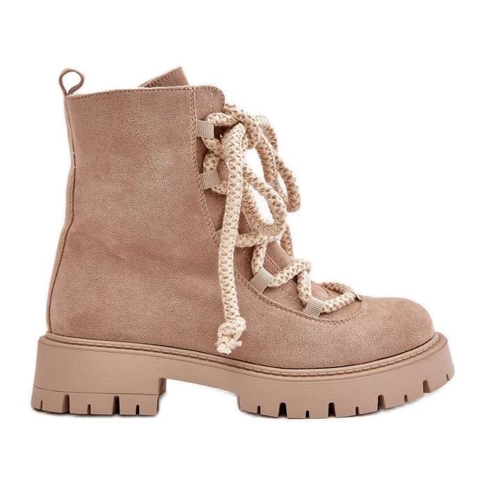 Insulated boots made of eco suede with a zipper, light beige Caellita
