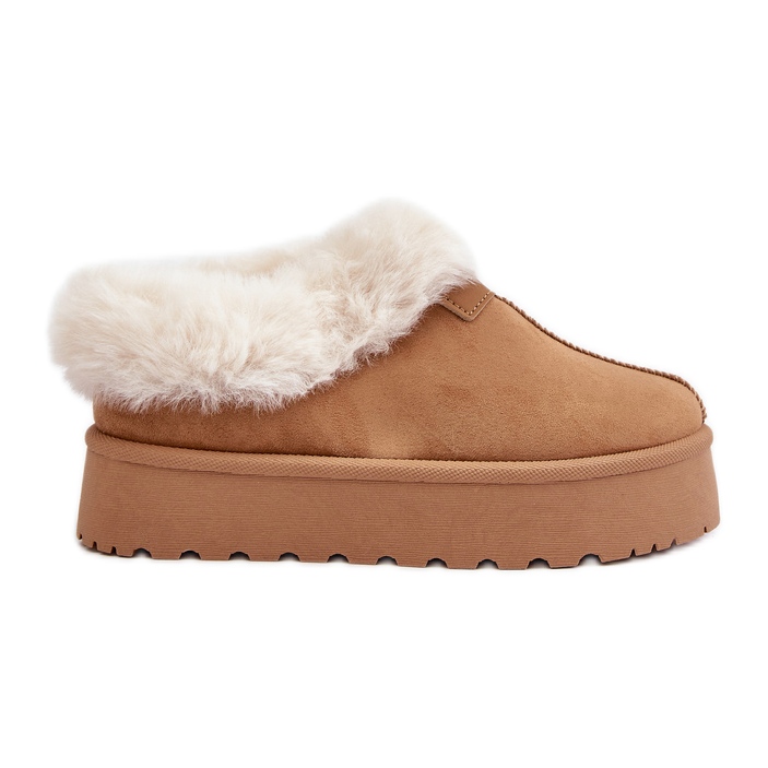 Snow boots with a low upper with fur on the platform Eco Suede Camel Neathoria brown