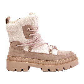 Beige Merilana Sheepskin Boots With Fur