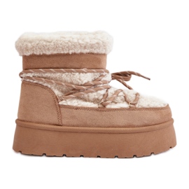 Beige Izathiel Platform Snow Boots With Lacing Beige Izathiel Platform Snow Boots With Lacing