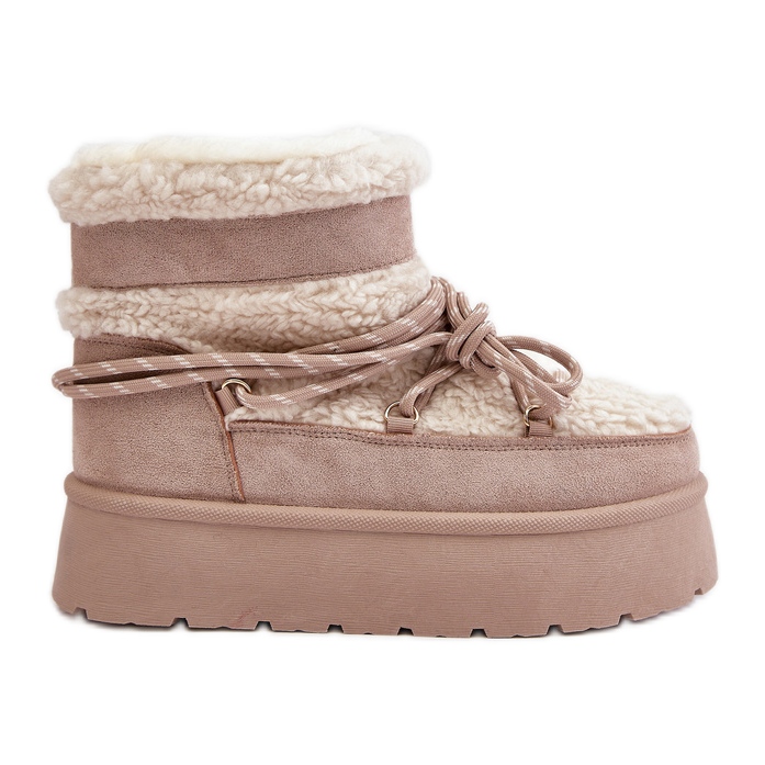 Platform Snow Boots With Lacing Light Beige Izathiel