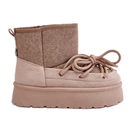 Beige Mavora Snow Boots With Lacing On The Platform