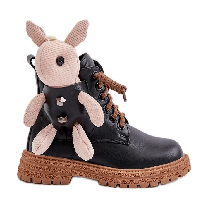 Leather warm children's ankle boots with a zipper and a teddy bear Vinceza 36261 Black Leather warm children's ankle boots with a zipper and a teddy bear Vinceza 36261 Black