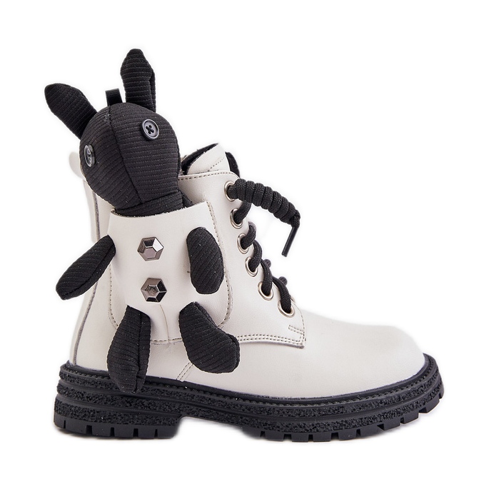 Leather Insulated Children's Boots With a Zipper and a Teddy Bear Vinceza 36261 White Leather Insulated Children's Boots With a Zipper and a Teddy Bear Vinceza 36261 White