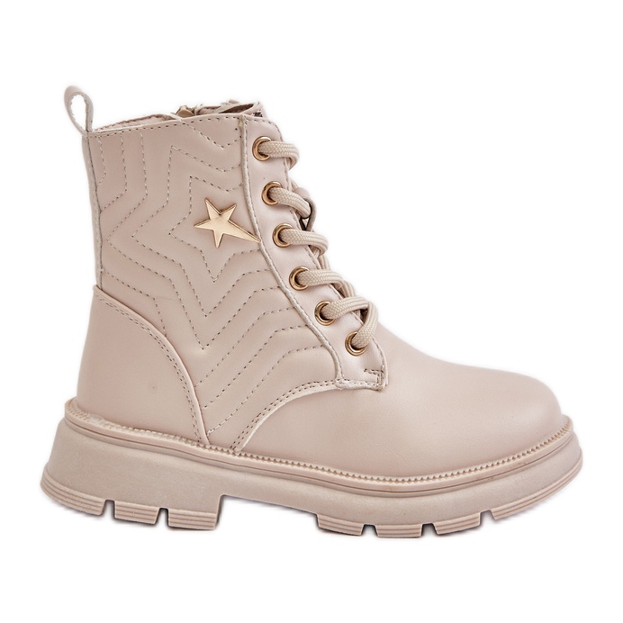 Insulated children's ankle boots with a zipper made of eco-leather, Beige Liotira