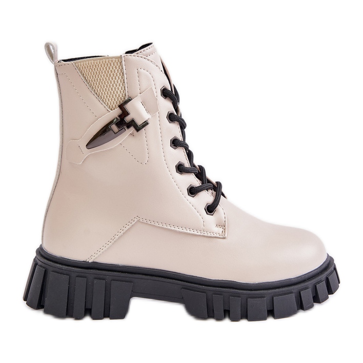 News Insulated girls' ankle boots with a zipper and a decoration, beige Zinnirella