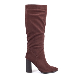 Brown suede women's over-the-knee high-heeled boots