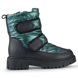 Women's metallic black and green velcro snow boots JH-1GR