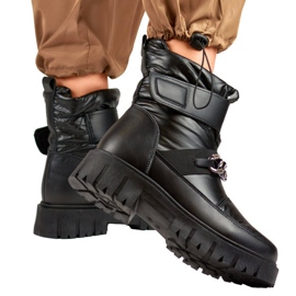 Women's snow boots with a velcro chain, black JH-5B