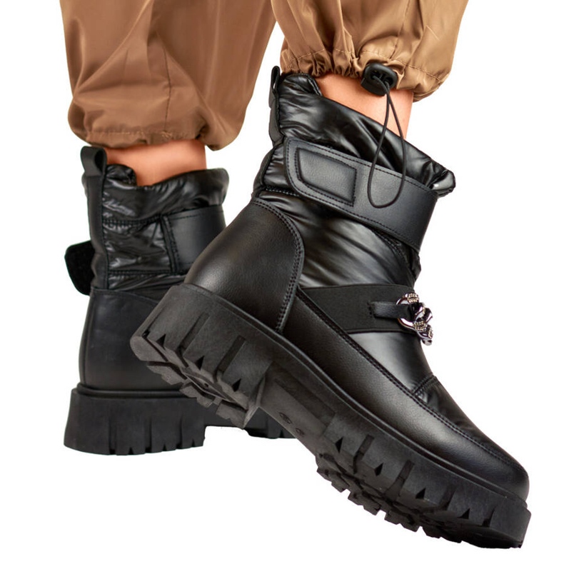 Women's snow boots with a velcro chain, black JH-5B