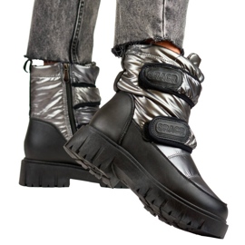 Women's metallic black and silver velcro snow boots JH-1Si