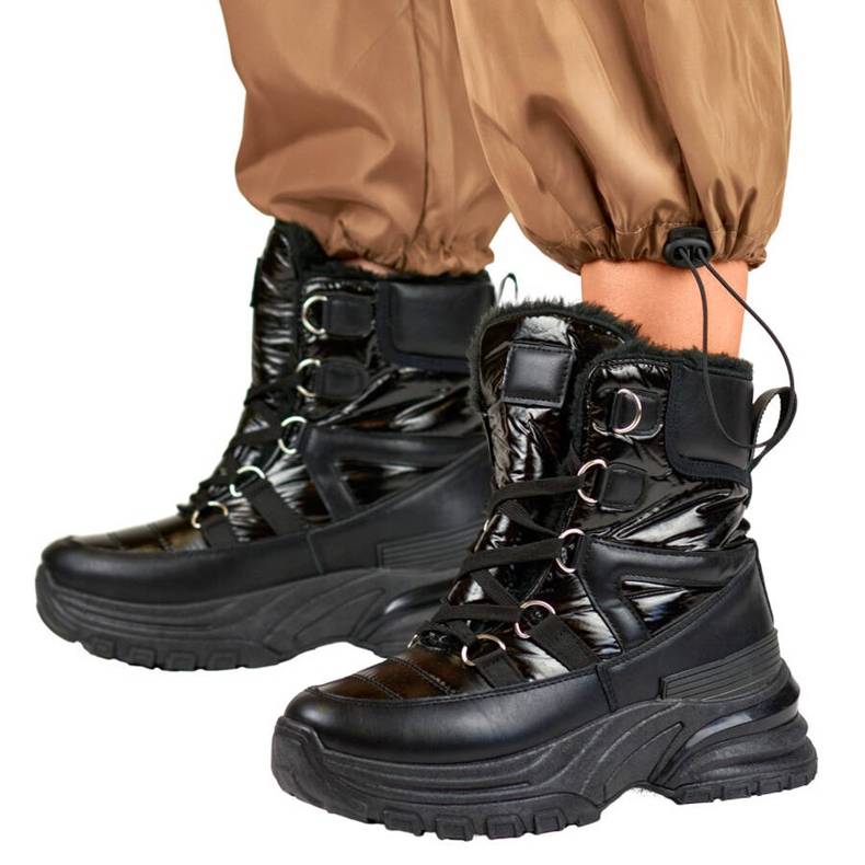 Women's snow boots, shiny black boots 22-PY16061B