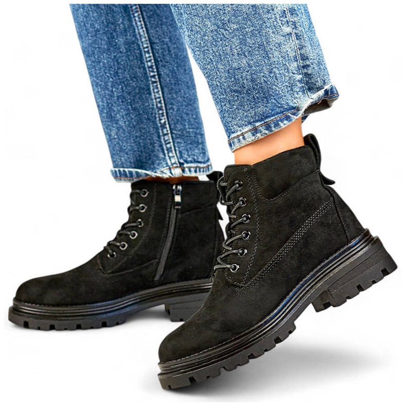 Women's suede insulated ankle boots, black A5201B