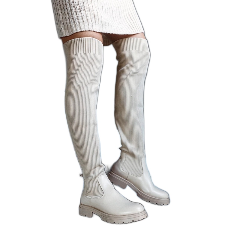 Beige long boots with an elastic upper Daryl