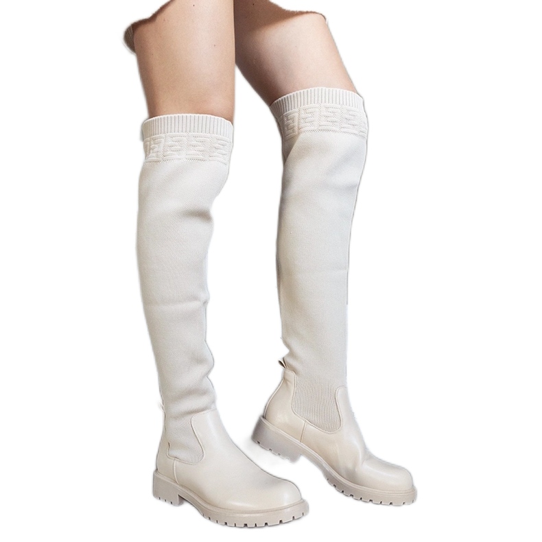Beige long boots with elastic upper Juanra