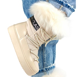 Women's snow boots with decorative fur, beige NB605BE