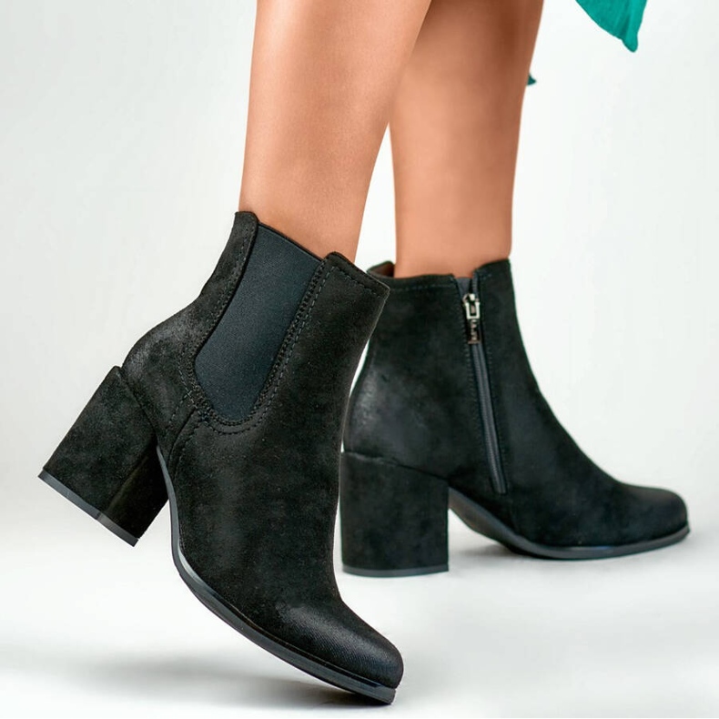 Women's suede ankle boots, black, 260038B-SU