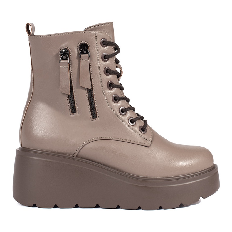 Goodin Dark beige lace-up women's ankle boots with decorative zippers