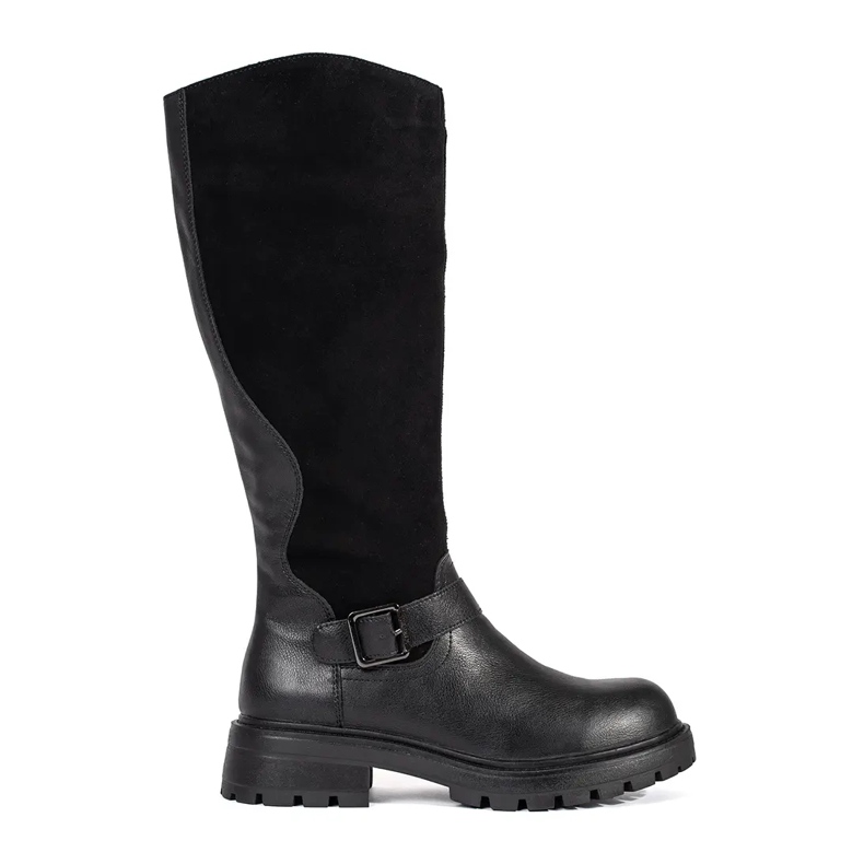 Black leather women's boots on the platform by Sergio Leone Black leather women's boots on the platform by Sergio Leone