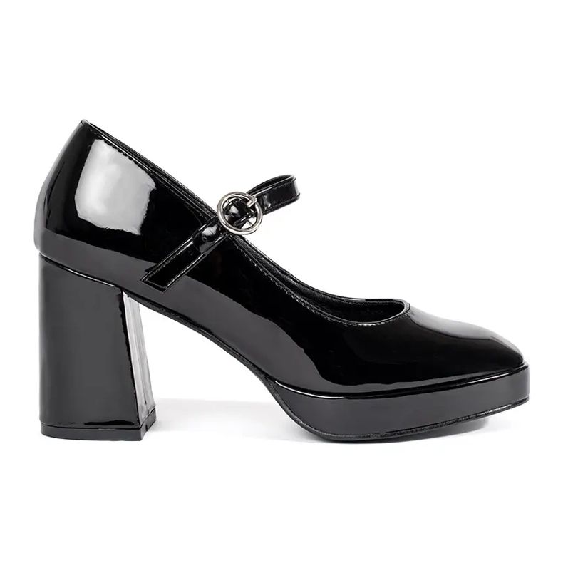 Seastar Women's black patent shoes with a high heel and a buckle Seastar Women's black patent shoes with a high heel and a buckle