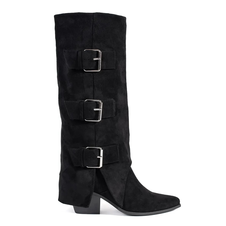 Seastar Black suede women's high-heeled boots with buckles Seastar Black suede women's high-heeled boots with buckles